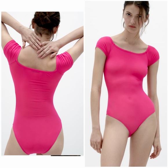 Zara pink fitted stretching bodysuit - Picture 1 of 12